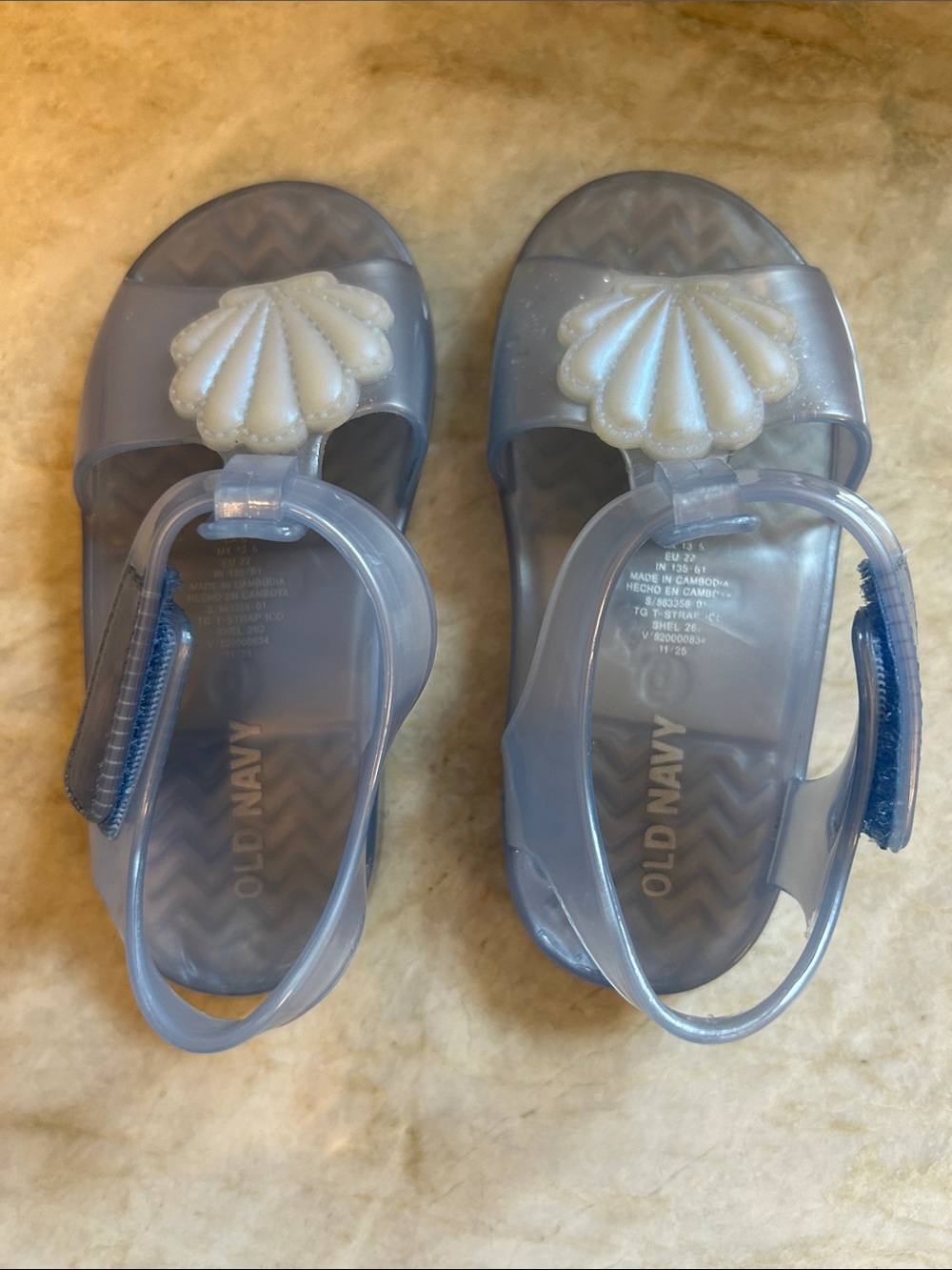 Old Navy Shimmery Blue Jelly Sandals with Pearl Shell Accent